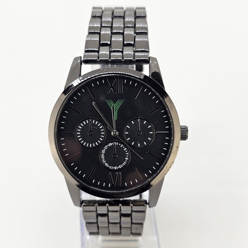 Men's Analog Watch 42MM Black Dial Black Bracelet Band 8" New Battery